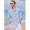 COOFANDY Men’s Cotton Linen Henley T-Shirt Long Sleeve Hippie Casual Beach T-Shirts(Sky Blue)