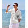 COOFANDY Men’s Cotton Linen Henley T-Shirt Long Sleeve Hippie Casual Beach T-Shirts(White – Palm Tree)