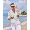 COOFANDY Men’s Cotton Linen Henley T-Shirt Long Sleeve Hippie Casual Beach T-Shirts(White – Palm Tree)