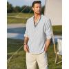 COOFANDY Men’s Cotton Linen Henley T-Shirt Long Sleeve Hippie Casual Beach T-Shirts(White Striped)