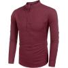 COOFANDY Men’s Cotton Linen Henley T-Shirt Long Sleeve Hippie Casual Beach T-Shirts(Wine Red)