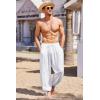 COOFANDY Men’s Cotton Linen Pants Casual Harem Pants Elastic Waist Beach Boho Yoga Trousers(1-white)
