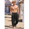 COOFANDY Men’s Cotton Linen Pants Casual Harem Pants Elastic Waist Beach Boho Yoga Trousers(Black)