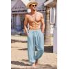 COOFANDY Men’s Cotton Linen Pants Casual Harem Pants Elastic Waist Beach Boho Yoga Trousers(Blue)