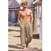 COOFANDY Men’s Cotton Linen Pants Casual Harem Pants Elastic Waist Beach Boho Yoga Trousers(Dark Khaki)