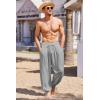 COOFANDY Men’s Cotton Linen Pants Casual Harem Pants Elastic Waist Beach Boho Yoga Trousers(Grey)