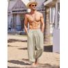 COOFANDY Men’s Cotton Linen Pants Casual Harem Pants Elastic Waist Beach Boho Yoga Trousers(Khaki)