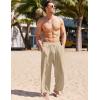 COOFANDY Men’s Cotton Linen Pants Casual Harem Pants Elastic Waist Beach Boho Yoga Trousers(Light Khaki)