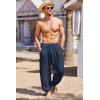 COOFANDY Men’s Cotton Linen Pants Casual Harem Pants Elastic Waist Beach Boho Yoga Trousers(Navy Blue)