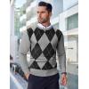 COOFANDY Men’s Crew Neck Sweater Slim Fit Lightweight Sweatshirts Knitted Pullover for Casual Or Dressy Wear(Grey Argyle)