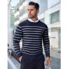 COOFANDY Men’s Crew Neck Sweater Slim Fit Lightweight Sweatshirts Knitted Pullover for Casual Or Dressy Wear(Navy/White Mariner Stripe)