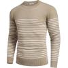 COOFANDY Men’s Crew Neck Sweater Slim Fit Lightweight Sweatshirts Knitted Pullover for Casual Or Dressy Wear(Pinstripes White & Khaki)
