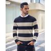COOFANDY Men’s Crew Neck Sweater Slim Fit Lightweight Sweatshirts Knitted Pullover for Casual Or Dressy Wear(Stripe Blue/Beige)
