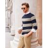 COOFANDY Men’s Crew Neck Sweater Slim Fit Lightweight Sweatshirts Knitted Pullover for Casual Or Dressy Wear(Stripe Blue/Beige)