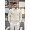 COOFANDY Men’s Crewneck Knit Sweater Slim Fit Lightweight Casual Twist Patterned Cable Knitted Pullover A-White