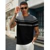 COOFANDY Men’s Crewneck Sweater Short Sleeve Casual Basic Tops Classic Fashion Knit Pullover Tees(Stripe – Black & Grey)