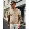 COOFANDY Men’s Crewneck Sweater Short Sleeve Casual Basic Tops Classic Fashion Knit Pullover Tees(Stripe – Khaki)