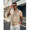 COOFANDY Men’s Crewneck Sweater Short Sleeve Casual Basic Tops Classic Fashion Knit Pullover Tees(Stripe – Khaki)
