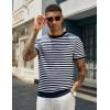 COOFANDY Men’s Crewneck Sweater Short Sleeve Casual Basic Tops Classic Fashion Knit Pullover Tees(Stripe – Navy)
