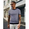 COOFANDY Men’s Crewneck Sweater Short Sleeve Casual Basic Tops Classic Fashion Knit Pullover Tees(Stripe – Navy)