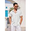 COOFANDY Men’s Cuban Guayabera Shirt Short Sleeve Button Down Shirts Casual Summer Beach Linen Shirts A-White
