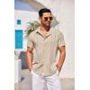 COOFANDY Men’s Cuban Guayabera Shirt Short Sleeve Button Down Shirts Casual Summer Beach Linen Shirts Beige