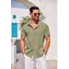 COOFANDY Men’s Cuban Guayabera Shirt Short Sleeve Button Down Shirts Casual Summer Beach Linen Shirts(Army Green)