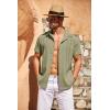 COOFANDY Men’s Cuban Guayabera Shirt Short Sleeve Button Down Shirts Casual Summer Beach Linen Shirts(Army Green)
