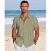 COOFANDY Men’s Cuban Guayabera Shirt Short Sleeve Button Down Shirts Casual Summer Beach Linen Shirts(Army Green)