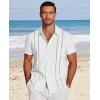 COOFANDY Men’s Cuban Guayabera Shirt Short Sleeve Button Down Shirts Casual Summer Beach Linen Shirts(A-white)