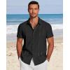 COOFANDY Men’s Cuban Guayabera Shirt Short Sleeve Button Down Shirts Casual Summer Beach Linen Shirts(Black)