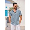 COOFANDY Men’s Cuban Guayabera Shirt Short Sleeve Button Down Shirts Casual Summer Beach Linen Shirts(Blue)