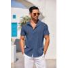 COOFANDY Men’s Cuban Guayabera Shirt Short Sleeve Button Down Shirts Casual Summer Beach Linen Shirts(Dark Blue)