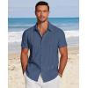 COOFANDY Men’s Cuban Guayabera Shirt Short Sleeve Button Down Shirts Casual Summer Beach Linen Shirts(Dark Blue)