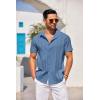 COOFANDY Men’s Cuban Guayabera Shirt Short Sleeve Button Down Shirts Casual Summer Beach Linen Shirts(Denim Blue)