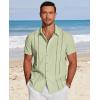 COOFANDY Men’s Cuban Guayabera Shirt Short Sleeve Button Down Shirts Casual Summer Beach Linen Shirts(Light Green)