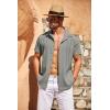 COOFANDY Men’s Cuban Guayabera Shirt Short Sleeve Button Down Shirts Casual Summer Beach Linen Shirts(Light Grey)