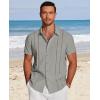 COOFANDY Men’s Cuban Guayabera Shirt Short Sleeve Button Down Shirts Casual Summer Beach Linen Shirts(Light Grey)
