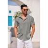 COOFANDY Men’s Cuban Guayabera Shirt Short Sleeve Button Down Shirts Casual Summer Beach Linen Shirts(Light Grey)