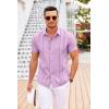 COOFANDY Men’s Cuban Guayabera Shirt Short Sleeve Button Down Shirts Casual Summer Beach Linen Shirts(Light Purple)