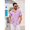 COOFANDY Men’s Cuban Guayabera Shirt Short Sleeve Button Down Shirts Casual Summer Beach Linen Shirts(Light Purple)