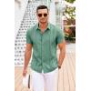 COOFANDY Men’s Cuban Guayabera Shirt Short Sleeve Button Down Shirts Casual Summer Beach Linen Shirts(Malachite Green)