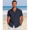 COOFANDY Men’s Cuban Guayabera Shirt Short Sleeve Button Down Shirts Casual Summer Beach Linen Shirts(Navy Blue)