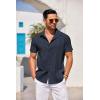 COOFANDY Men’s Cuban Guayabera Shirt Short Sleeve Button Down Shirts Casual Summer Beach Linen Shirts(Navy Blue)