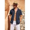 COOFANDY Men’s Cuban Guayabera Shirt Short Sleeve Button Down Shirts Casual Summer Beach Linen Shirts(Navy Blue)