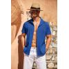 COOFANDY Men’s Cuban Guayabera Shirt Short Sleeve Button Down Shirts Casual Summer Beach Linen Shirts(Royal Blue)