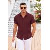 COOFANDY Men’s Cuban Guayabera Shirt Short Sleeve Button Down Shirts Casual Summer Beach Linen Shirts(Wine Red)