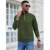 COOFANDY Men’s Fashion Quarter Zip Pullover Long Sleeve Quilted Sweatshirt Plaid Jacquard Polo Mock Neck Sweaters(Army Green)