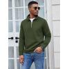 COOFANDY Men’s Fashion Quarter Zip Pullover Long Sleeve Quilted Sweatshirt Plaid Jacquard Polo Mock Neck Sweaters(Army Green)