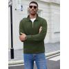 COOFANDY Men’s Fashion Quarter Zip Pullover Long Sleeve Quilted Sweatshirt Plaid Jacquard Polo Mock Neck Sweaters(Army Green)